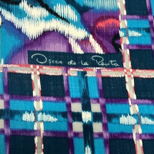 Oscar de la Renta  Beautiful Teal, Purple Square Wool Floral Fashion Scarf