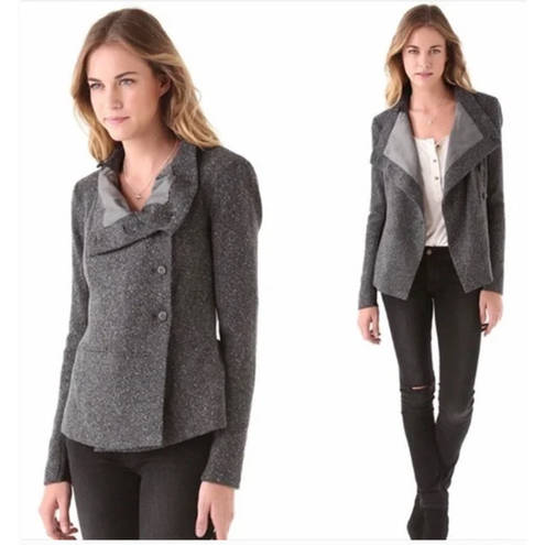 Elizabeth and James  Womens Wool Speckled Victor Blazer Jacket Asymmetrical Gray 6