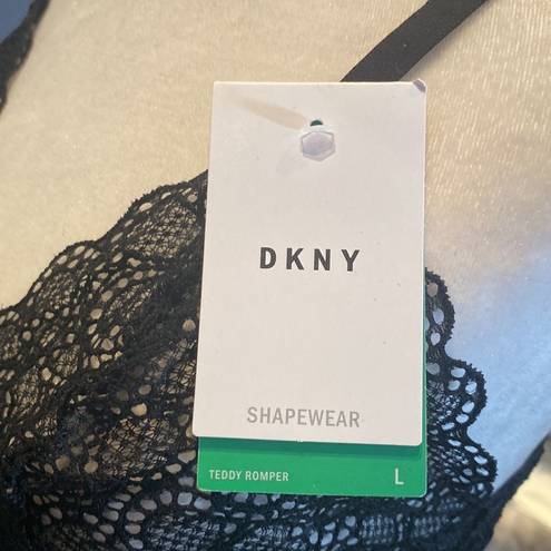 DKNY  Shapewear Teddy Romper Lace Black Adjustable Straps Size L NWT
