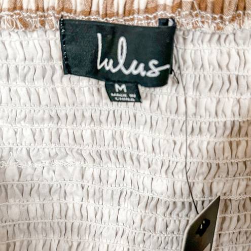 Lulus Lulu’s Midday Muse White and Tan Gingham Tie Front Crop Top, NWT, Size Medium