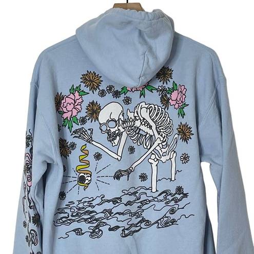 Silence + Noise  Skeleton Flower Hoodie Sweatshirt Light Blue Size Medium