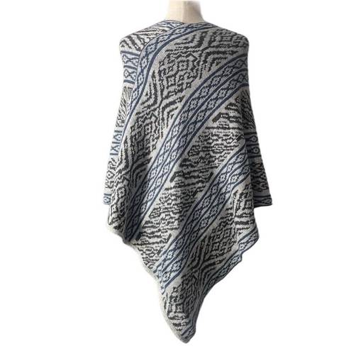 Peruvian Link Tahoe Alpaca Poncho Knit Sweater Shawl Silver Gray Blue Print OS Size undefined