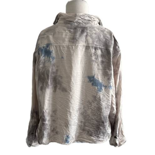 Vintage Havana  Tie Dye Distressed Button Down Hi-Lo Crop Tencel Shirt | Medium