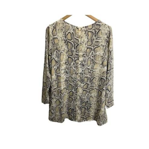 Harper  Wren Snakeskin Print Dress S Shift Long Sleeved Cream Evening Flowy