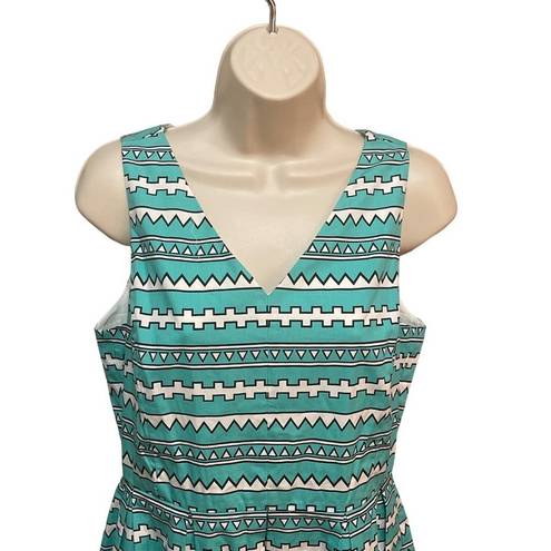 Cynthia Rowley  teal black and white geometric sleeveless 100% cotton size 6 dres