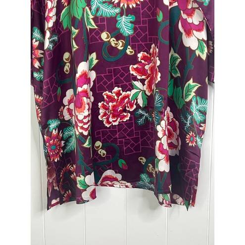 Natori NWT  Kasumi Mandarin Sleepshirt 3/4 Length Purple Floral Size XL