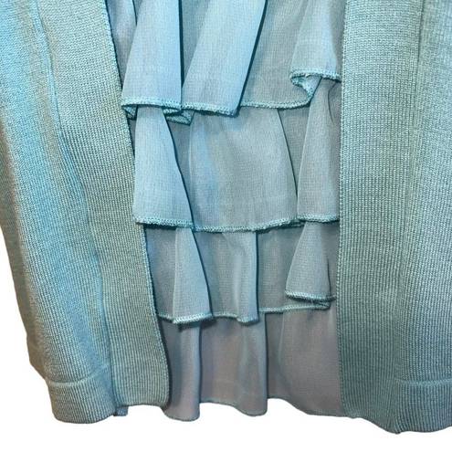 August Silk  Layered Top With Ruffle Inset Trellis Turquoise NWT $68 Large