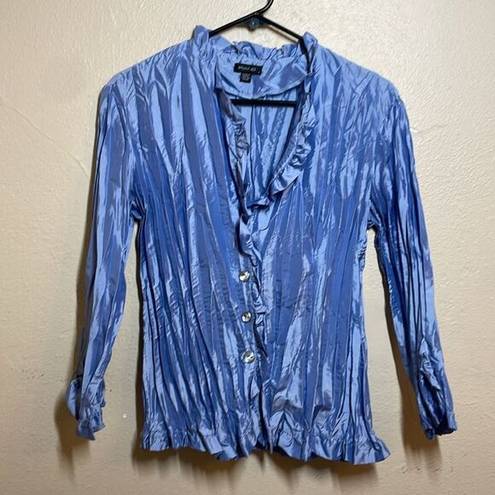 Buttons Periwinkle Blouse Glass look faceted , crinkle, taffeta look Small