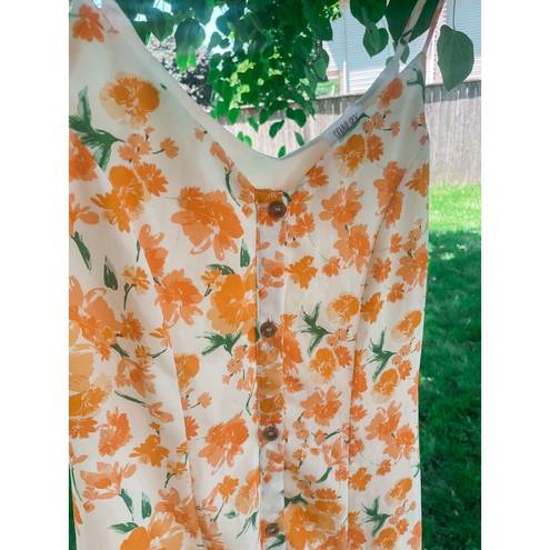 Sienna Sky  Orange Creamsicle Floral Midi Dress Small Button Front Boho Cottage