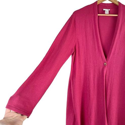 J.Jill  Wool Blend One-Button Front Long Cardigan Knit Sweater in Pink, Large