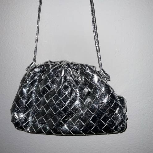 ZARA Full Grain Woven Pouch/ Shoulder/ Clutch Bag - silver