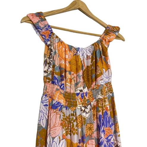 Abel the label   Peach Multicolor Floral Print Maxi Dress