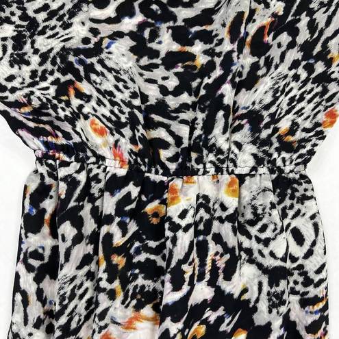 Parker Black Orange Blue Animal Print 100% Silk Sleeveless V-Neck Mini Dress XS