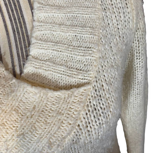 Energie  Cream V-Neck Knit Pullover Sweater Women Sz M