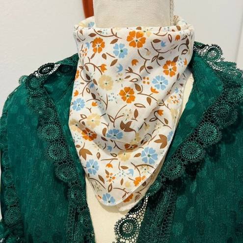 Vintage 90s Cottage Granola Brown Floral Cotton Square Neck Tie Bandana