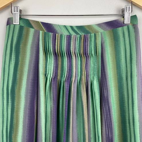 Coldwater Creek Coldwater‎ Creek Midi Skirt M Striped Pintuck Multicolor Green Purple Retro New