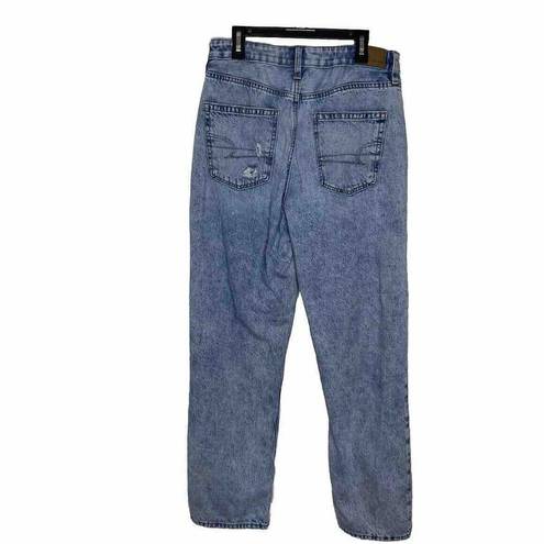 American Eagle  Jeans Women  Blue Mom Straight Jean High Rise Denim Ripped Size 8