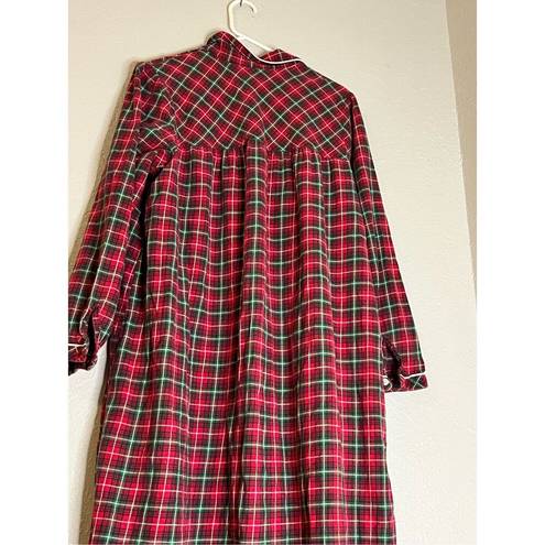 L.L.Bean  Womens M  Plaid Red Flannel 100% Cotton Nightgown Cozy Vintage Button