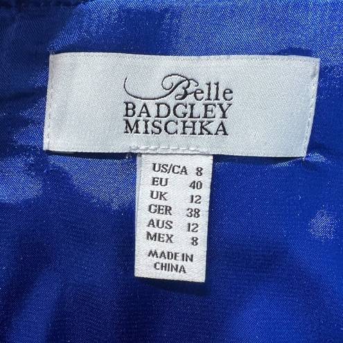 Badgley Mischka Belle  Dress 8 Blue Lace Short Sleeve Shift Mini Party‎ Womens