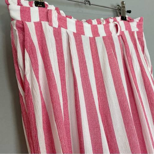 Gibson  Striped Culottes Pants Red White Lightweight Summer Tie Belt Pants Medium