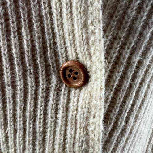 L.L.Bean  Vintage Shetland Wool Cardigan Single Button Ribbed Knit Beige Size Med