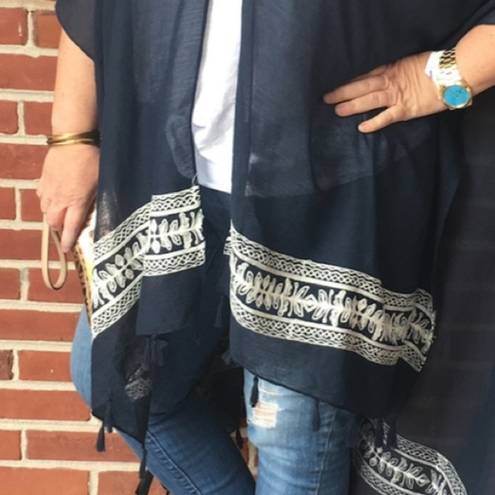 Torrid  Navy & White Tassel Boho Vibe Kimono