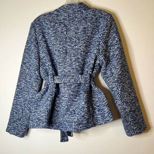 Banana Republic  Tweed Tie Belt Jacket blue & White Sz 12P