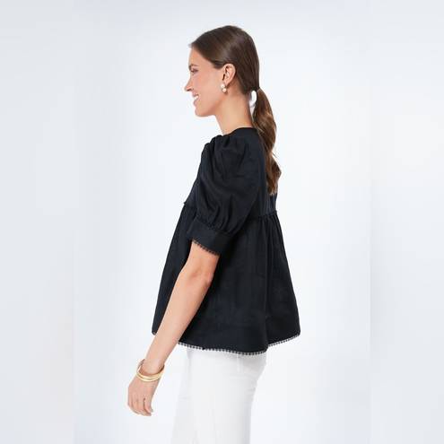 Tuckernuck  After Hours Indra Linen Puff Sleeve Blouse in Black NWT Size Small