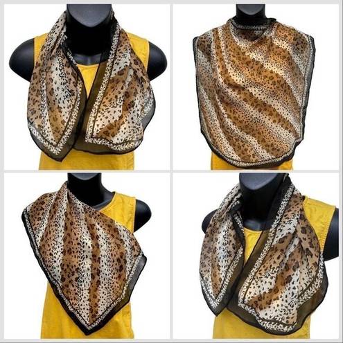 Liz Claiborne VTG 80s  Silk Cheetah Square Scarf Sheer Women’s 20.5”x20.5” Brown