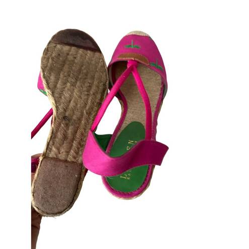 Ralph Lauren LAUREN  Cala Pink Dragonfly Espadrille Wedges Sz 9.5