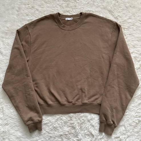 Good American Sweatshirt Crewneck Long Sleeve Pullover Sweater Tan Brown L