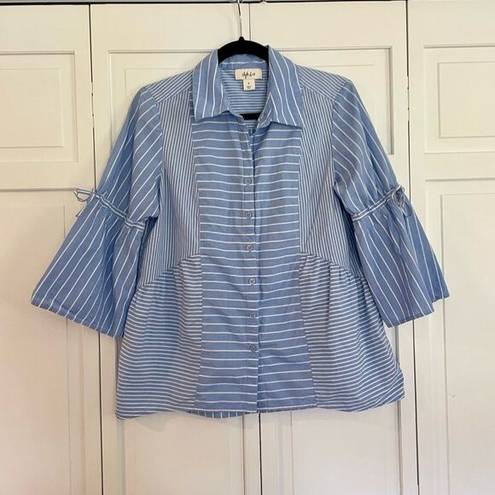 Style & Co SALE  blue striped button front top size small