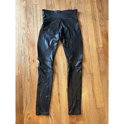 Spanx  $119 Moto Faux Leather Metallic Stretch Pull On Leggings Pants Size Medium