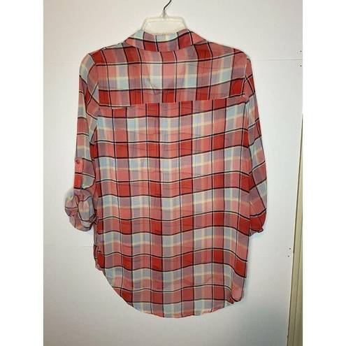 Hot & Delicious  Womens Sheer Button-Up Plaid Size Small