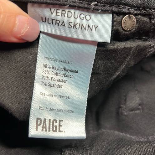 Paige  Transcend Verdugo Ultra Skinny Jeans in Black Overdye Size 27