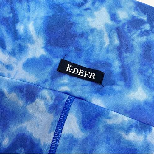 Luna K-DEER  Tie Dye Print High Waisted High Rise Sneaker Length Leggings Blue