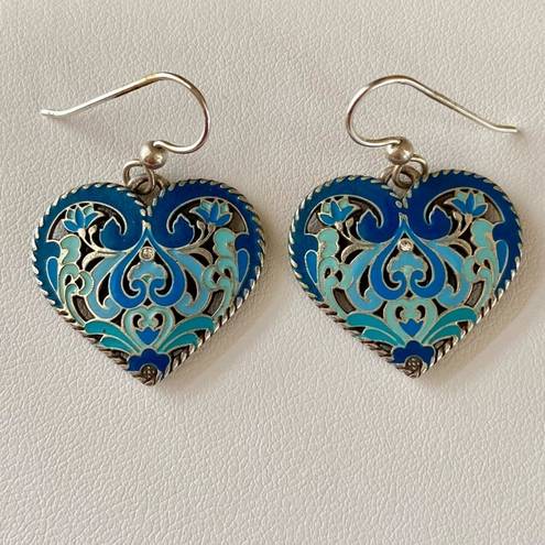 Brighton  Volare French Wire Heart Earrings Silver-Blue w/Swarovski Crystals EUC!