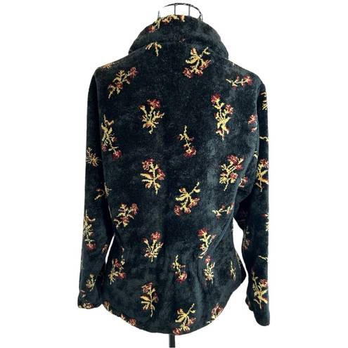 Black Diamond VTG  Sherpa Fleece Botanical Floral Print Jacket Black Size Small