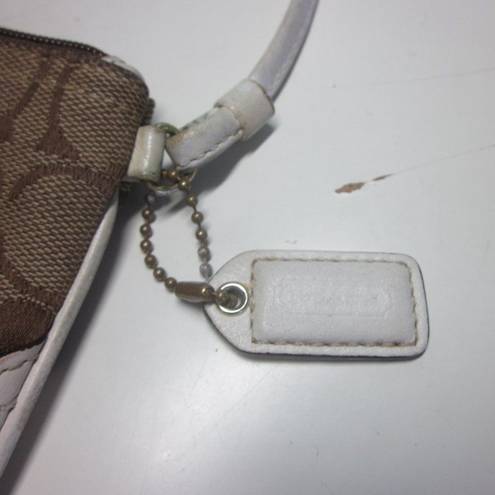 Coach  Canvas Logo Wristlet Zip Top White Leather Accents  - Shows Wear