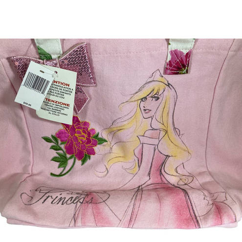 Disney New  princess Aurora tote bag with glitter bow flowered handle