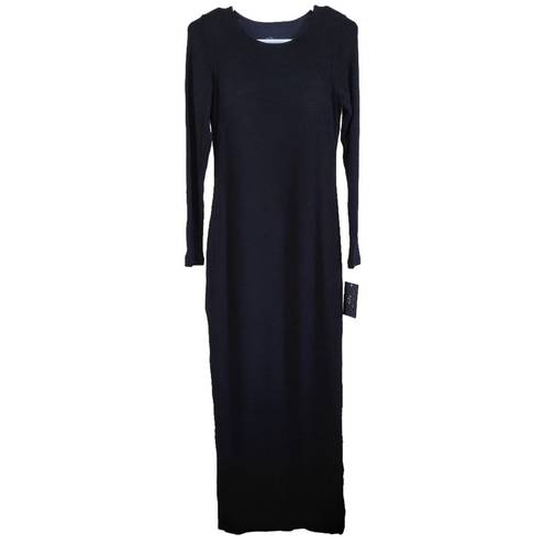 Klassy Network  Crew Neck Long Sleeve Ribbed Maxi Dress Black Size Medium