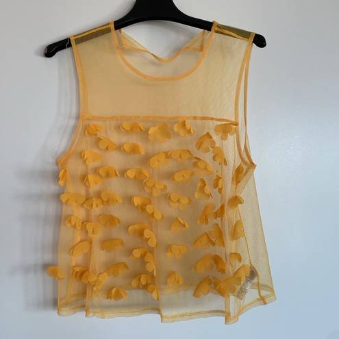 Daisy Y2k vintage boho  flower mesh tank top blouse festival yellow medium