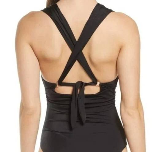 Chelsea28  Womens 4 Way Convertible One Piece Swimsuit L Black Halter Crossback