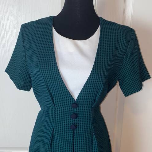 Vintage Blue 80s  & GREEN GINGHAM PREPPY OFFICE DRESS