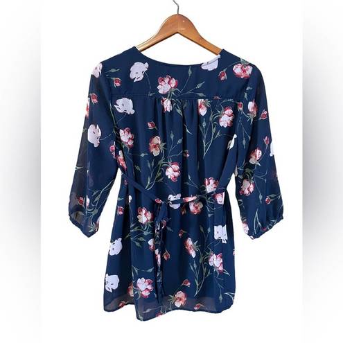 Isabel Maternity  Navy Floral 3/4 Sleeve Babydoll Blouse Size Small