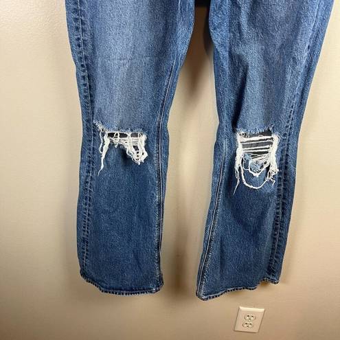 American Eagle  Curvy 90s Bootcut Jeans Size 8 High Rise Distressed Blue Denim