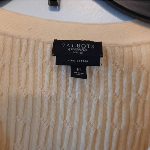 Talbots  yellow pastel pima cable knit cardigan Petite M