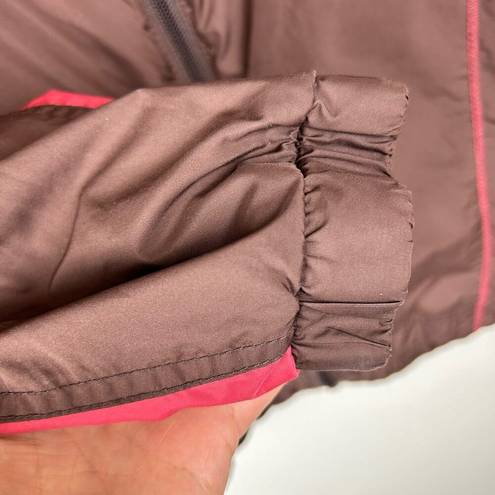 Columbia Womens Rain Jacket Packable Brown Pink Hood Full Zip Size Large