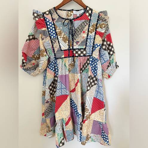 Hunter Bell NWT  Britton Dress Patchwork Quilted Multicolor Mini Dress Size Small