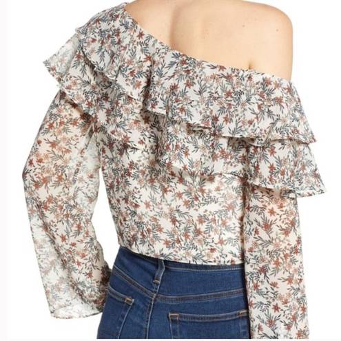 Rebecca Minkoff  one shoulder Mia floral ruffle blouse size Small